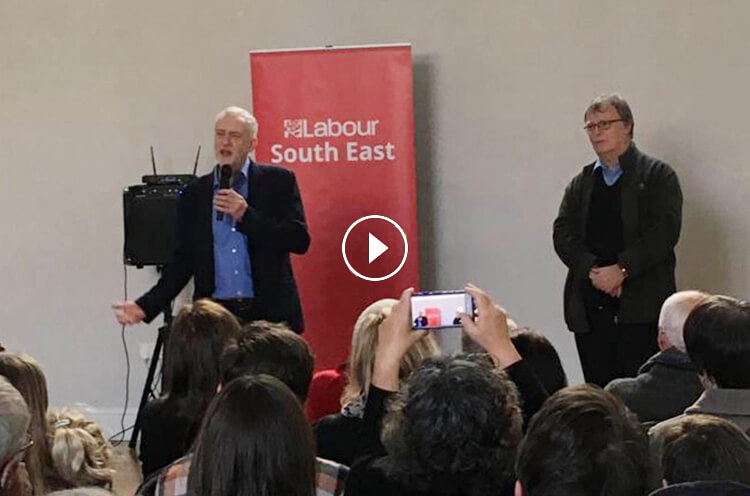 Jeremy Corbyn speaking to a packed hall, Oxford, November 2016